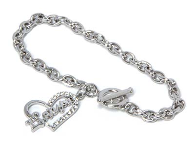 Crystal heart toggle bracelet