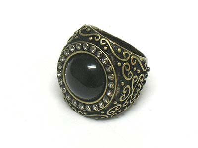 Antique style crstal side glamorous casting metal ring - onyx