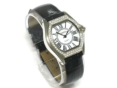 Designer inspired crystal deco genuine leather band watch