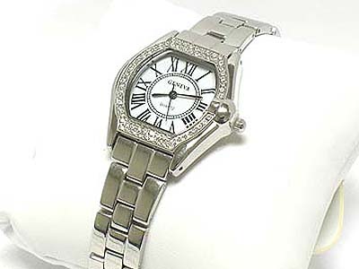 Designer inspired crystal deco metal band watch