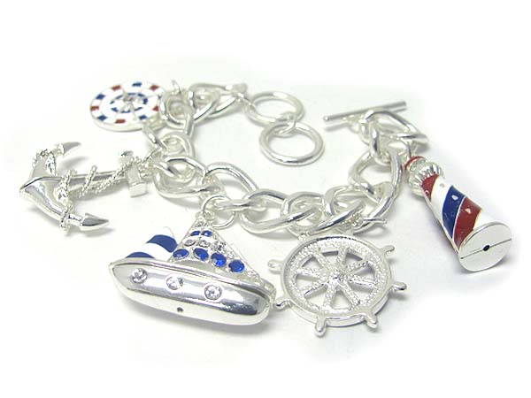 Crystal and epoxy nautical theme charm dangle bracelet