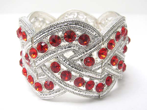 Crystal stud wide metal stretch bracelet