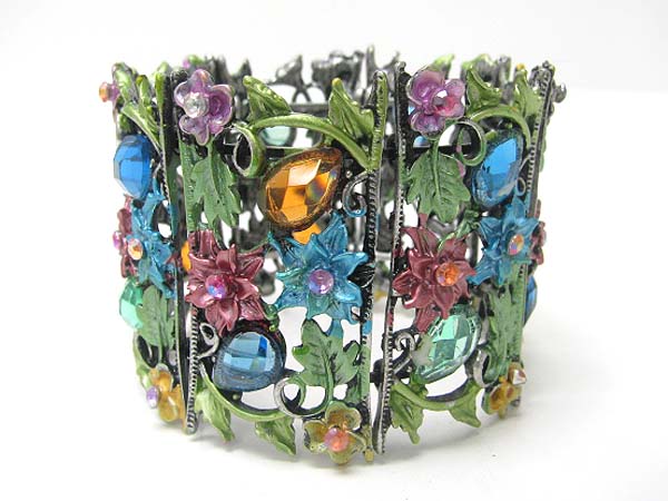 Enamel art work flower flexible bangle?