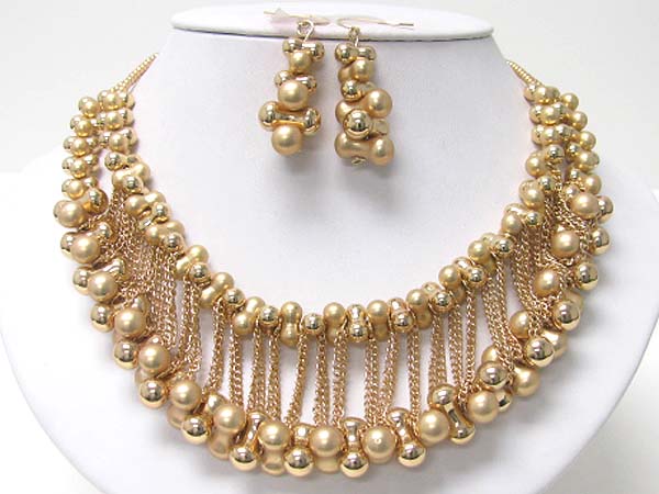 Multi metal ball and chain link drop necklace earring set