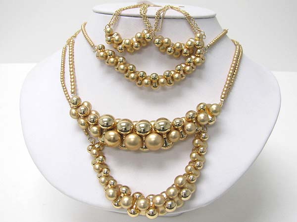 Triple level metal ball cluster necklace earring set