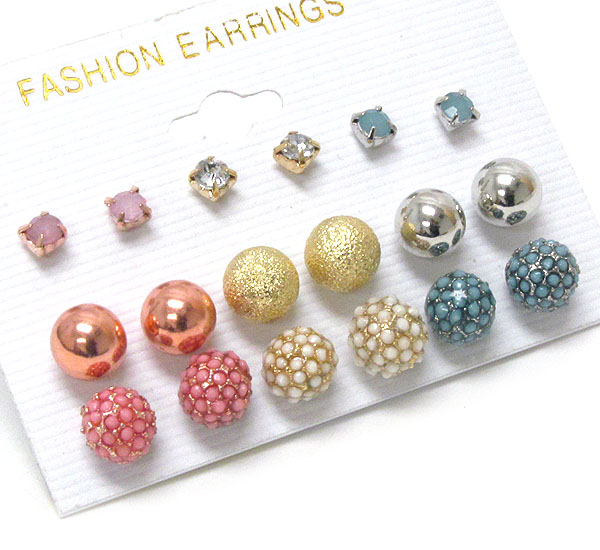 Multi fireball and crystal earring set of 9