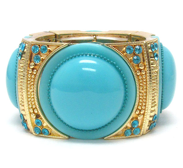 Crystal and acrylic puffy disk deco stretch bracelet