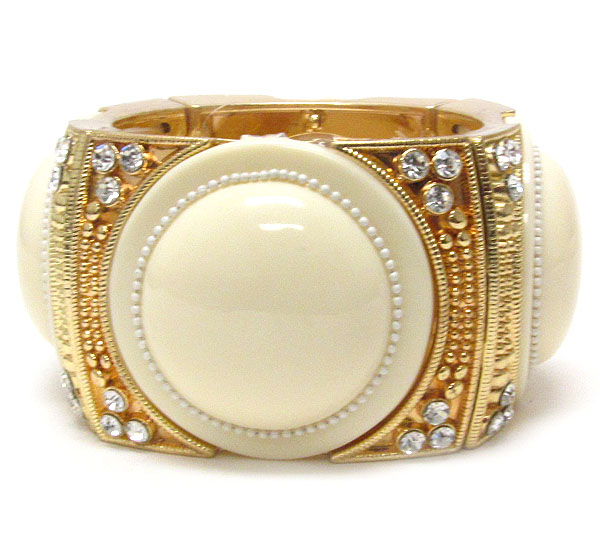 Crystal and acrylic puffy disk deco stretch bracelet