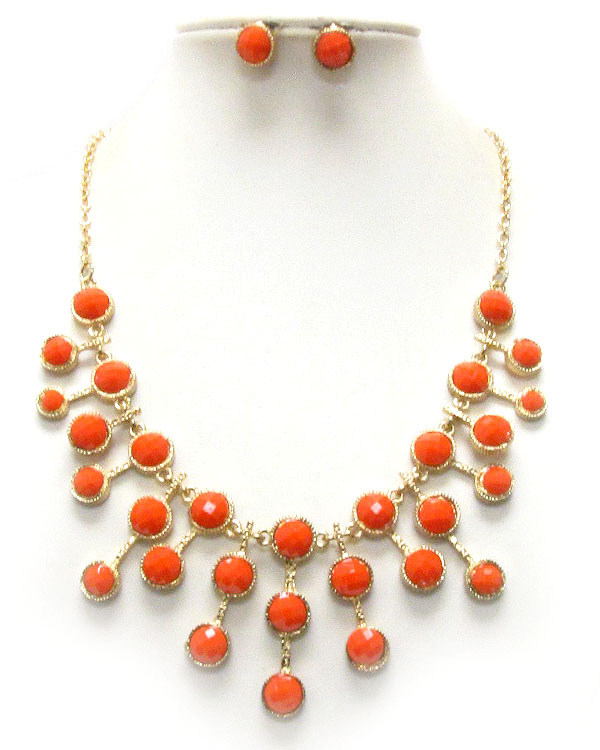 Multi facet acrylic stone deco necklace earring set