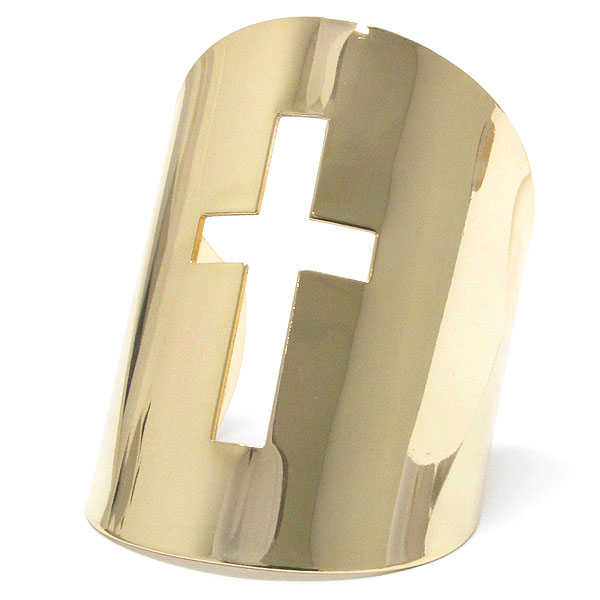 Plain metal and cross cut wide bangle bracelet