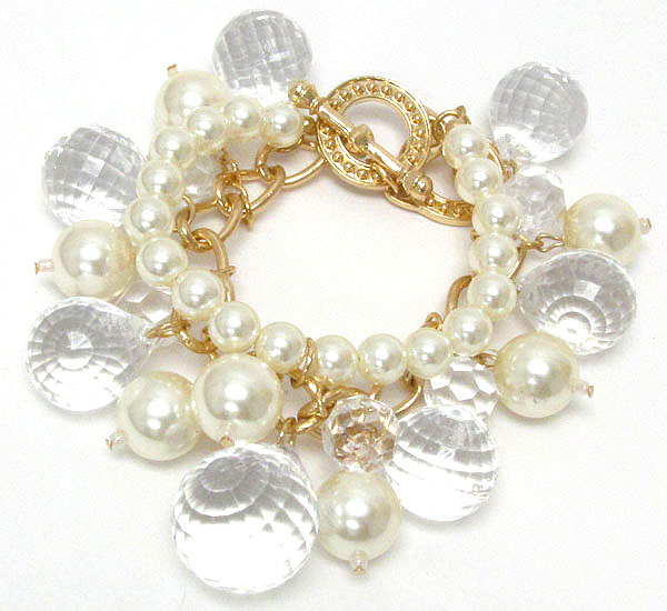 Multi acrylic disco balls and pearl bracelet