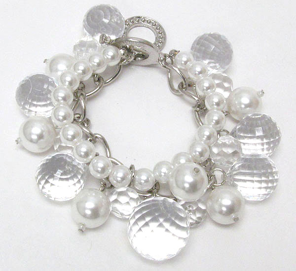 Multi acrylic disco balls and pearl bracelet