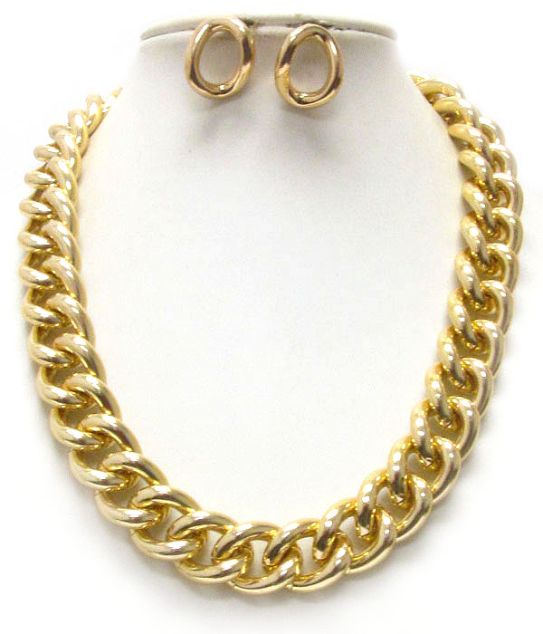 Plain thick chain necklace earring set