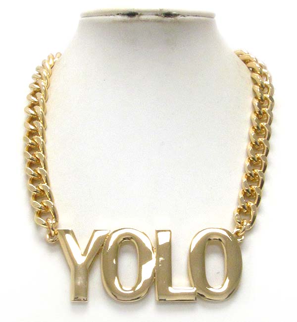 Large yolo chunky pendant and thick chain necklace