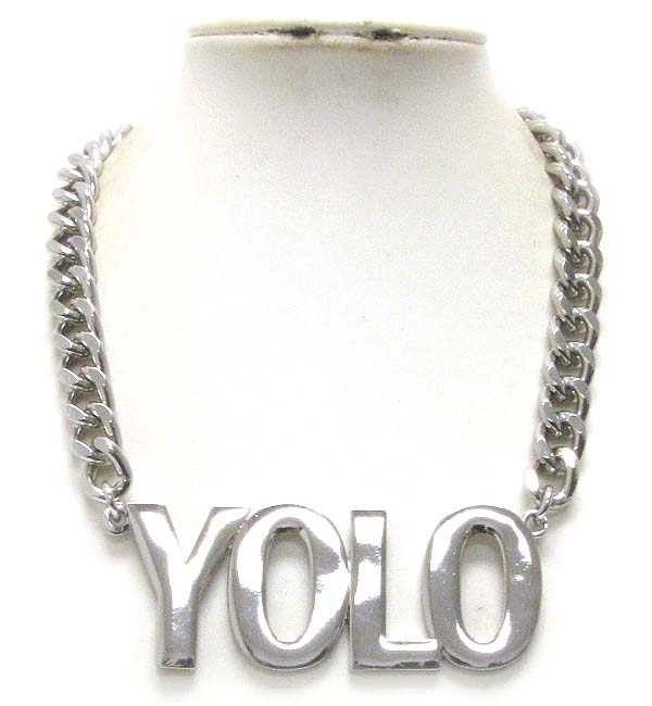 Large yolo chunky pendant and thick chain necklace