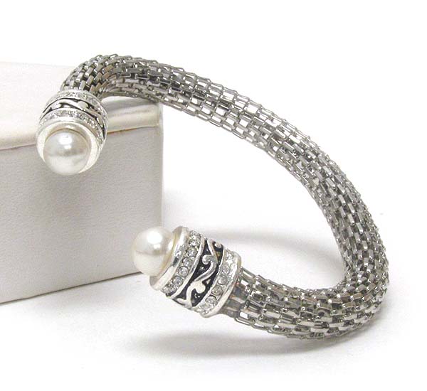 Crystal and pearl deco mesh body cuff bracelet