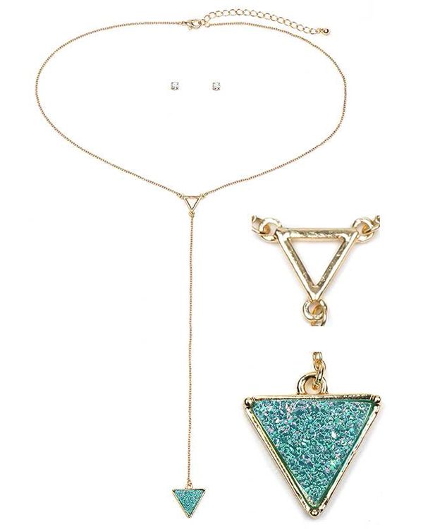 Triangle druzy long drop y shape necklace set