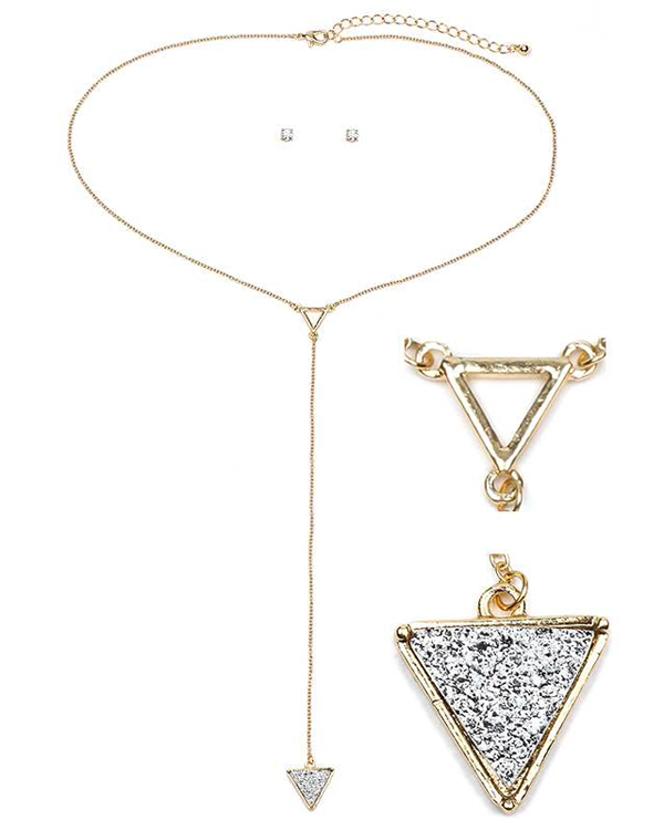 Triangle druzy long drop y shape necklace set