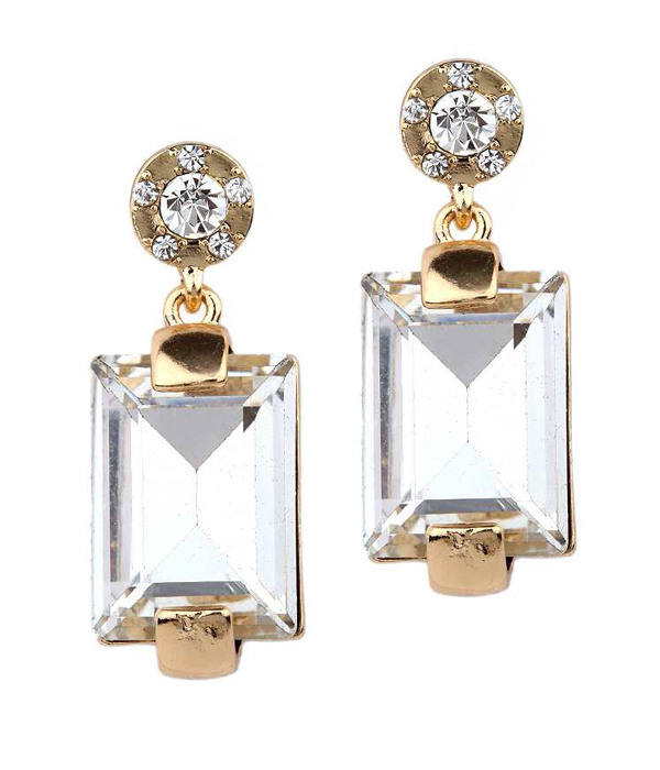 Emerald cut glass stone drop earring