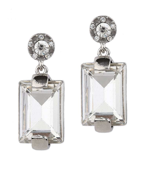 Emerald cut glass stone drop earring