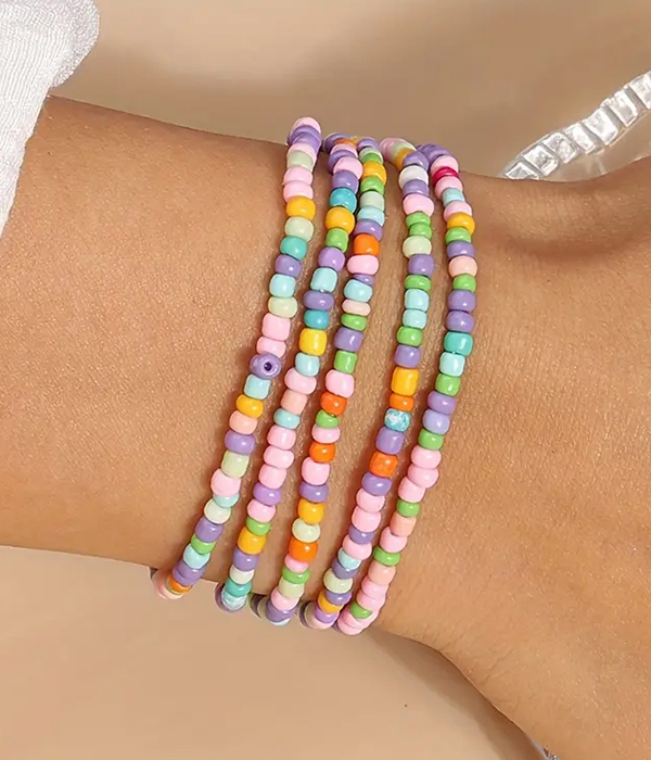 5 piece multi seedbead stackable stretch bracelet set