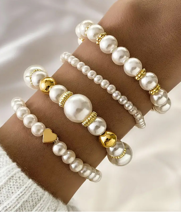 4 piece multi pearl stackable stretch braclet set
