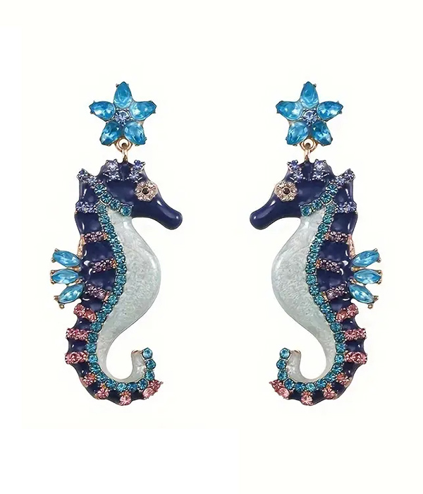 Sealife theme epoxy seahorse earring