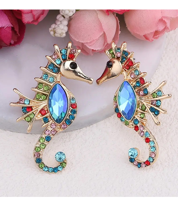 Sealife theme crystal seahorse earring