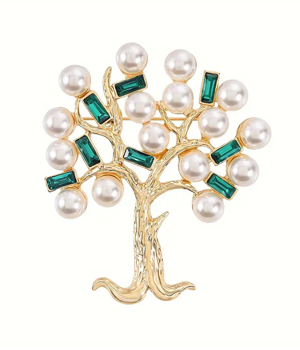Pearl and crystal tree brooch or pin
