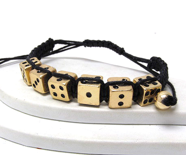 Metal dice theme and braided yarn friendship bracelet