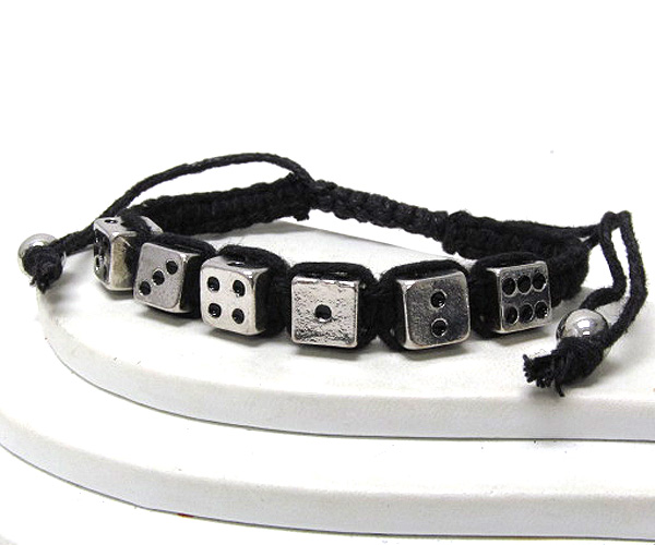 Metal dice theme and braided yarn friendship bracelet