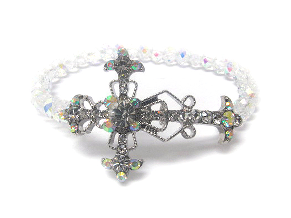 Crystal cross and beads stretch bracelet