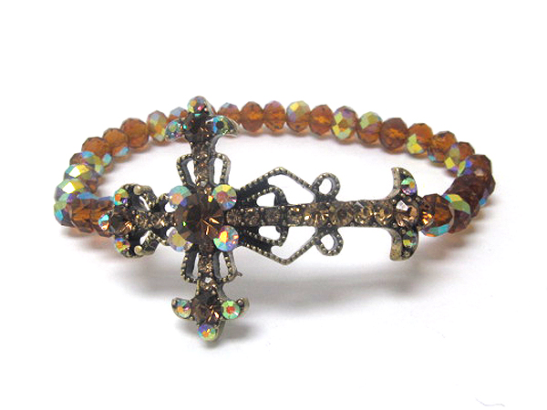 Crystal cross and beads stretch bracelet