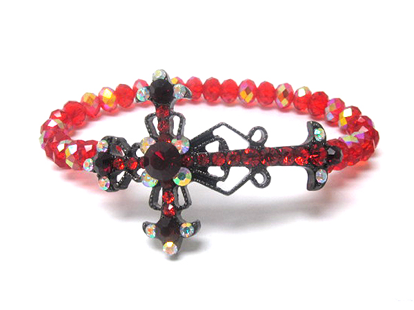 Crystal cross and beads stretch bracelet