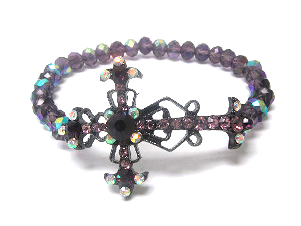 Crystal cross and beads stretch bracelet