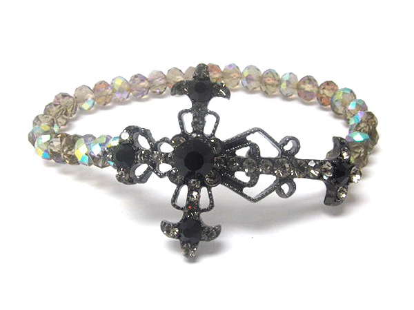 Crystal cross and beads stretch bracelet