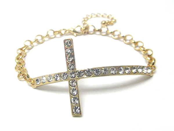 Crystal metal leaned cross chain bracelet 