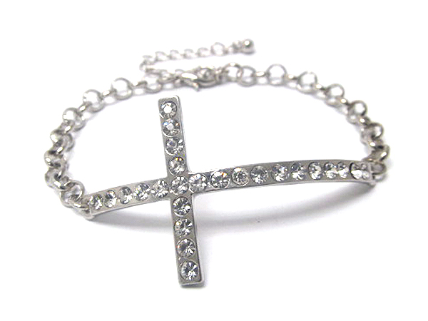 Crystal metal leaned cross chain bracelet 