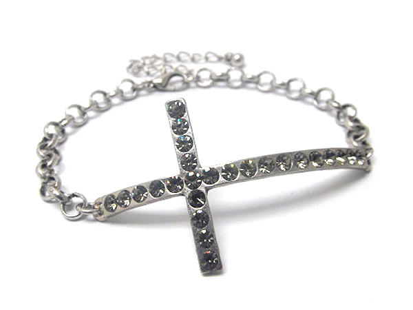 Crystal metal leaned cross chain bracelet 