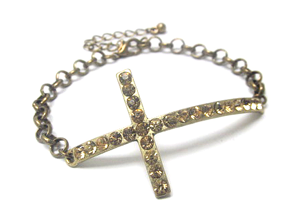 Crystal metal leaned cross chain bracelet 