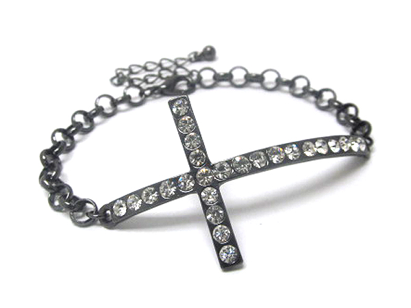 Crystal metal leaned cross chain bracelet 