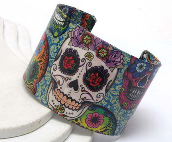 Fashion skull theme metal art cuff bangle