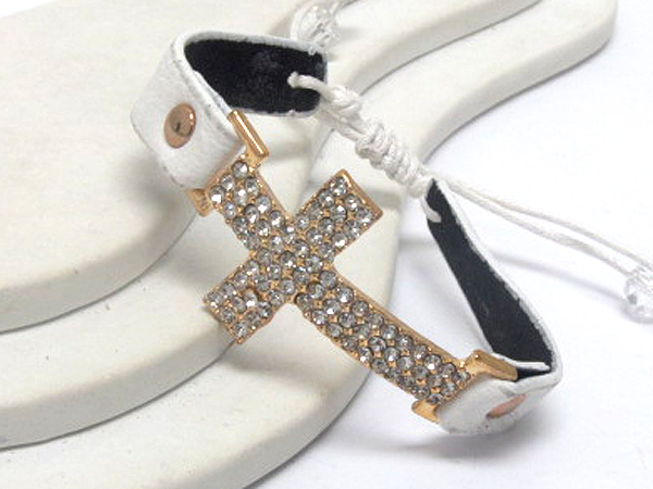 Synthetic leather and crystal metal cross yarn bracelet