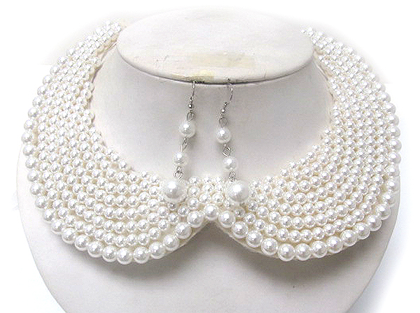 Multi pearls bib necklace earring set