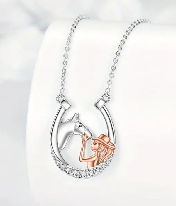 Horse theme pendant necklace - horse and girl