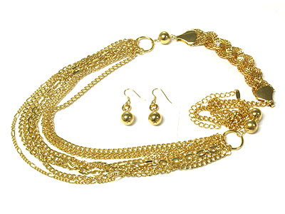 Multi later metal chain necklace and earring set