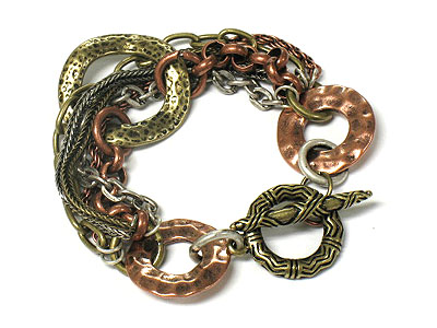 Three tone metal chain link bracelet