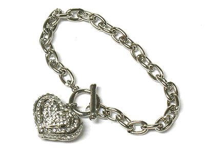 Crystal puff heart charm bracelet