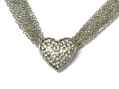 Crystal heart and multi chain necklace