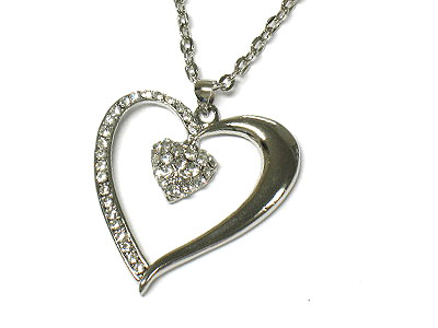 Crystal heart in heart necklace